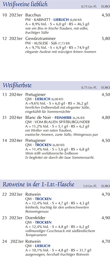 Weissweine, Weissherbste, Rotweine